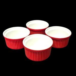 Emile Henry Red Ramekin Dishes Set of 4 Oven Safe 10.02 Creme Brulee Souffle